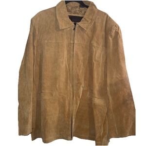 Phase Two Womens Camel Suede Leather Jacket Zip Front 3XL